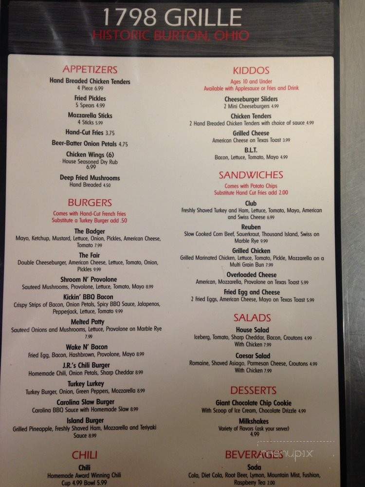 1798 Grille - Burton, OH menu_pic