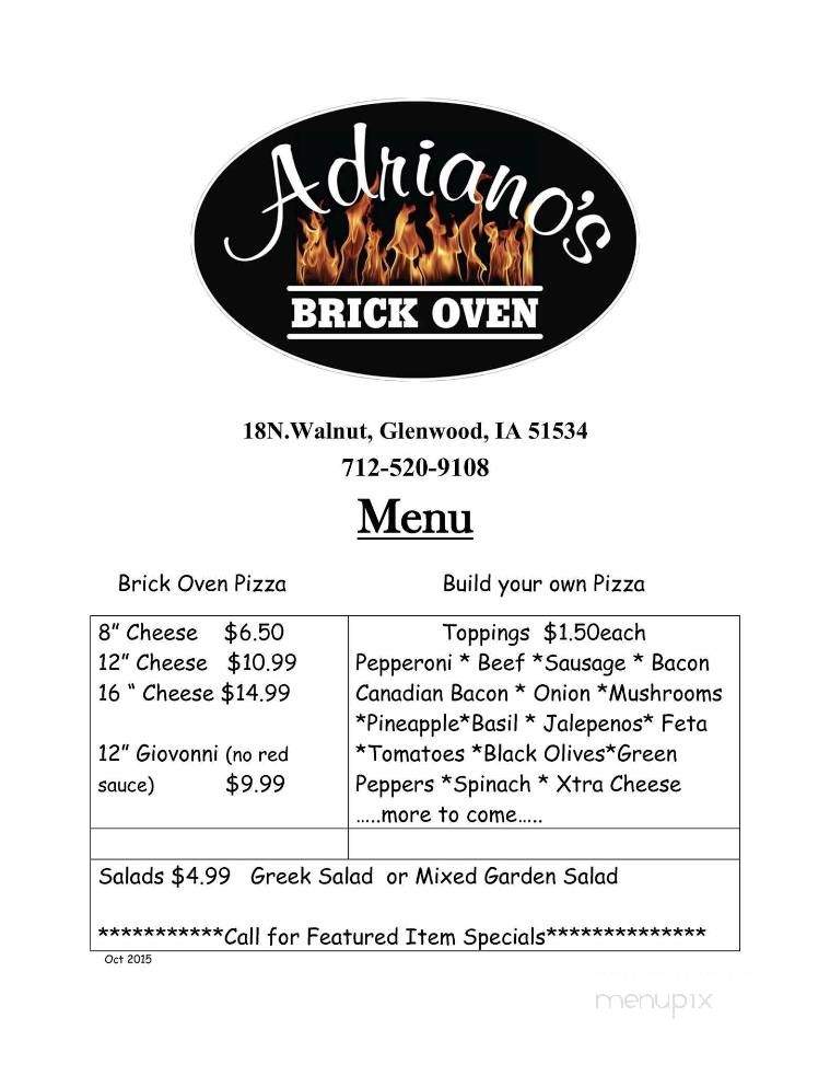 Adriano's Brick Oven - Glenwood, IA menu_pic