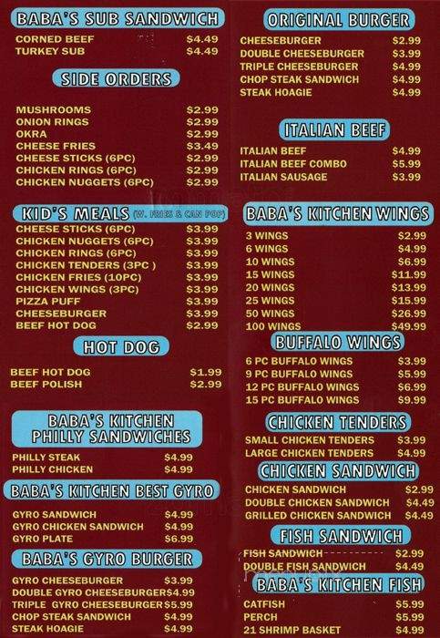 Baba's Kitchen Fish and Chicken - Chicago, IL menu_pic