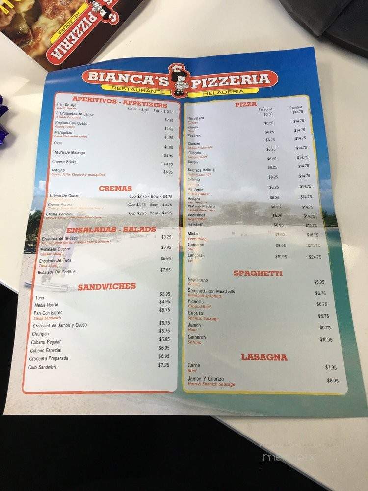 Bianca's Pizzeria - Miami, FL menu_pic