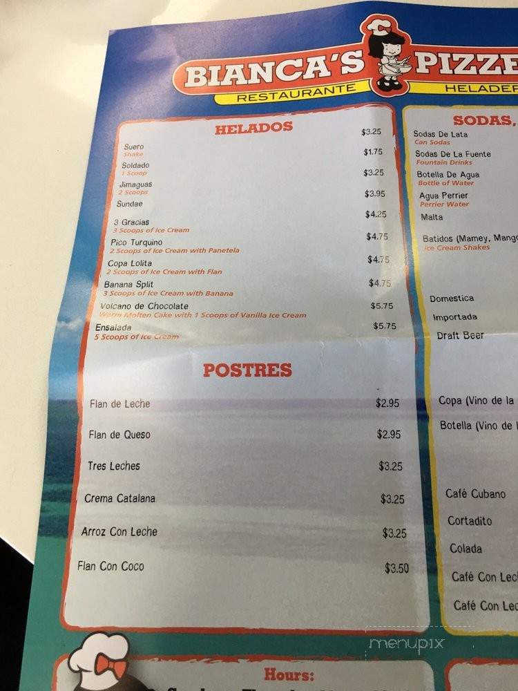 Bianca's Pizzeria - Miami, FL menu_pic