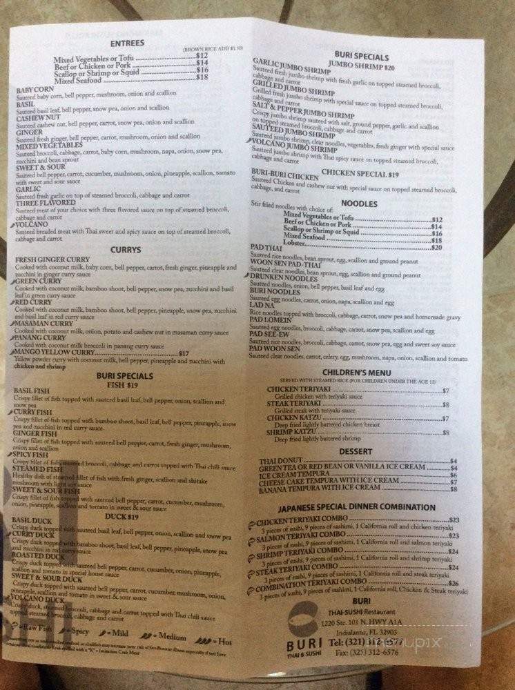 Buri Thai & Sushi - Indialantic, FL menu_pic