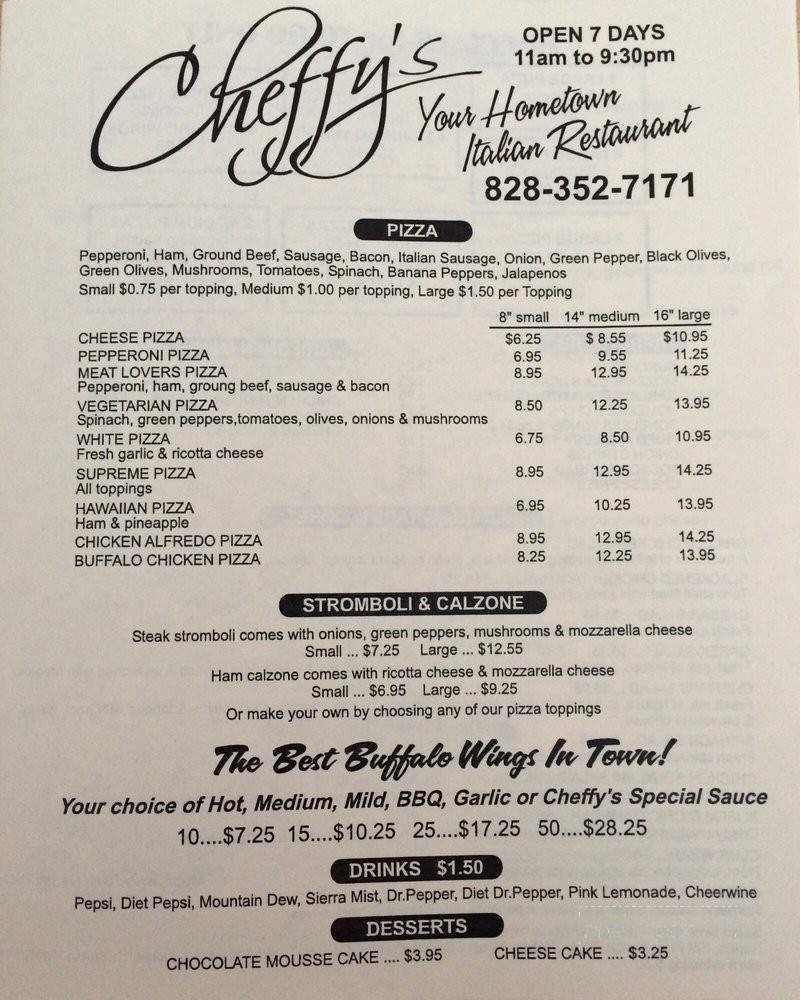 Cheffy's Italian Restaurant - Township of Taylorsville, NC menu_pic