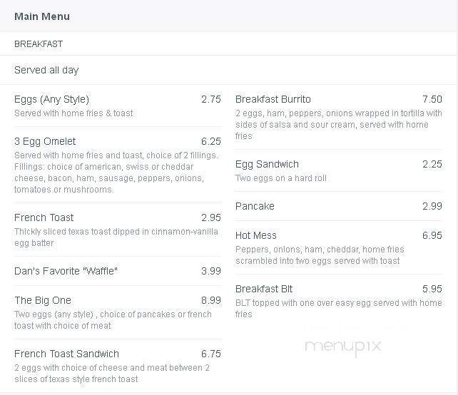 Dan's Diner - Chatham, NY menu_pic