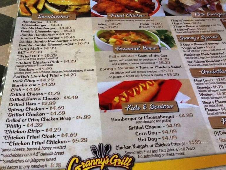 Granny's Grill - Hampton, AR menu_pic