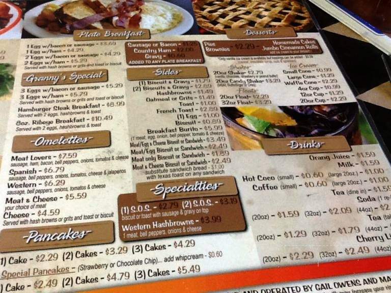 Granny's Grill - Hampton, AR menu_pic