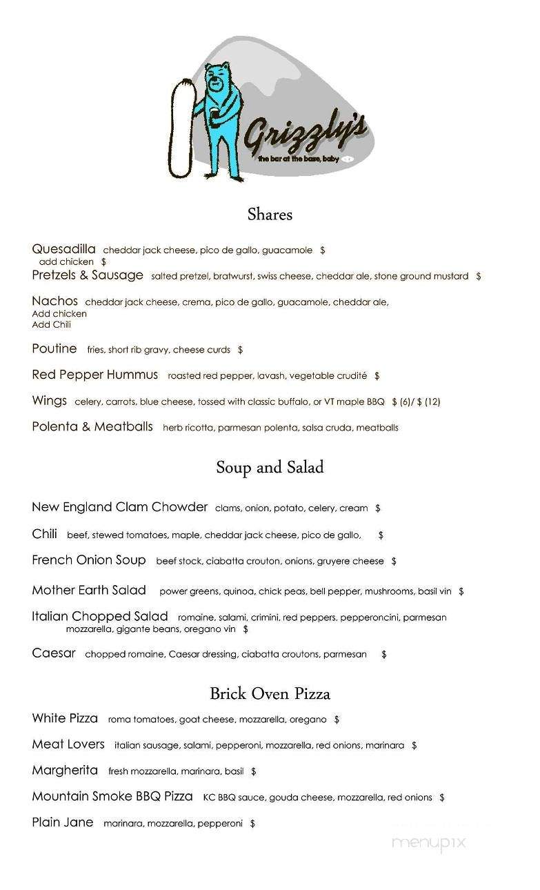 Grizzly's At Stratton - Stratton, VT menu_pic