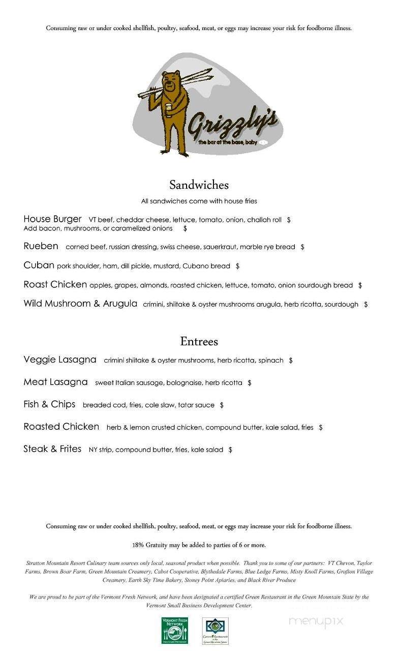 Grizzly's At Stratton - Stratton, VT menu_pic