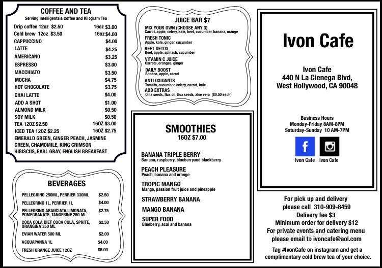 Ivon Cafe - Los Angeles, CA menu_pic