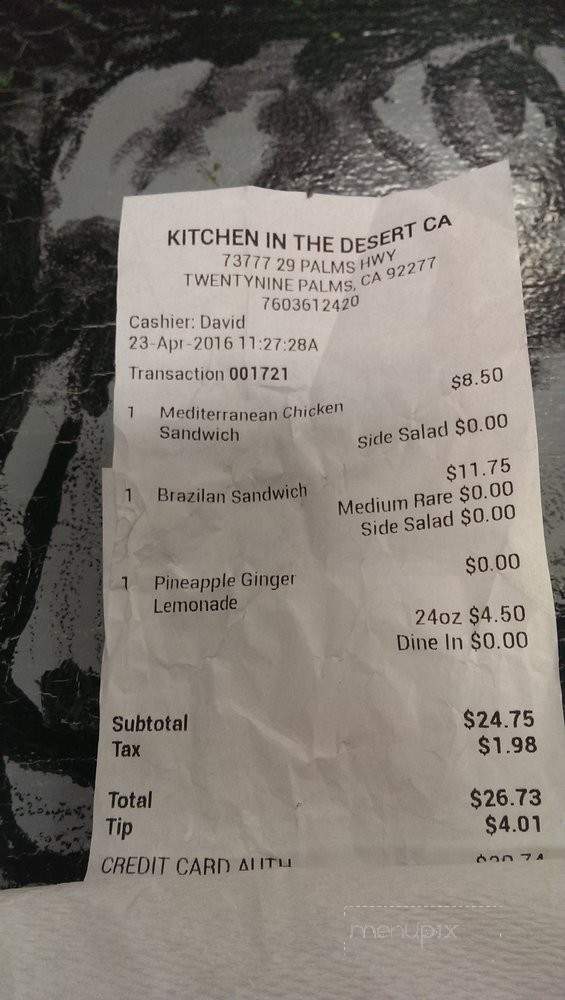 Kitchen In the Desert Cafe - Twentynine Palms, CA menu_pic