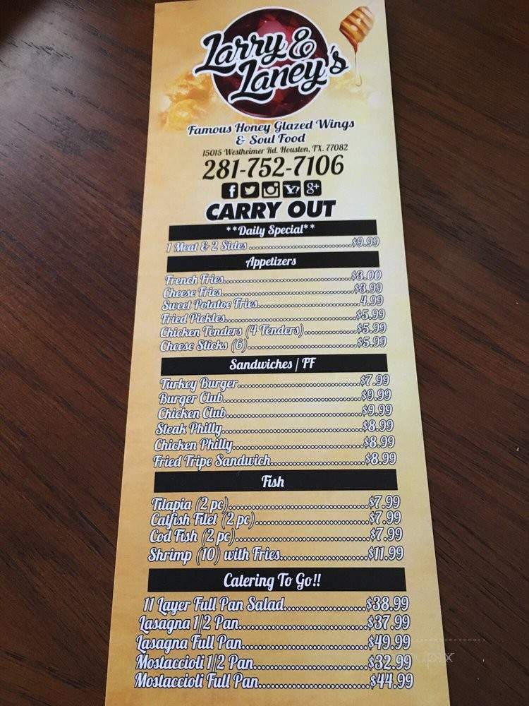 Larry and Laney's Soul Food - Houston, TX menu_pic