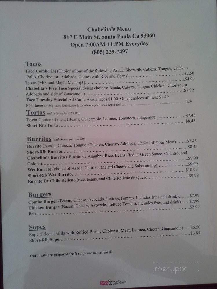 Las Chabelitas - Santa Paula, CA menu_pic