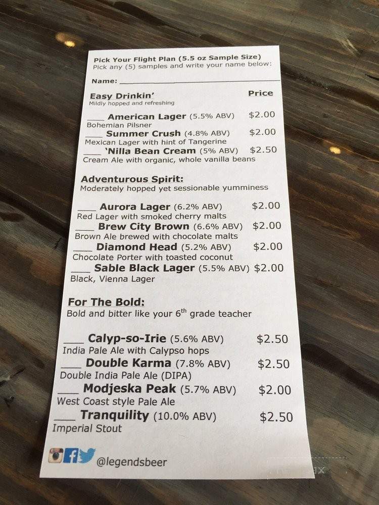 Legends Craft Brewery - Anaheim, CA menu_pic