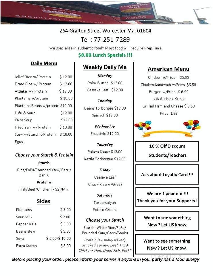 LoneStar Hut Restaurant - Worcester, MA menu_pic