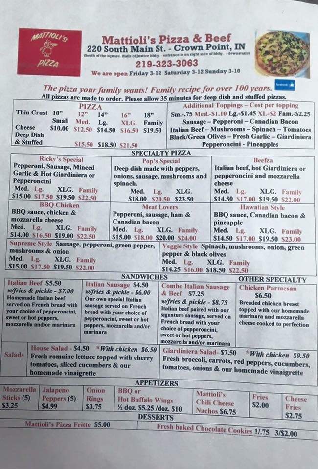 Mattioli's Pizza - Crown Point, IN menu_pic