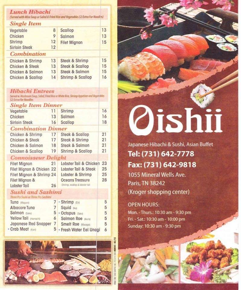 Oishii Hibachi & Buffet - Paris, TN menu_pic