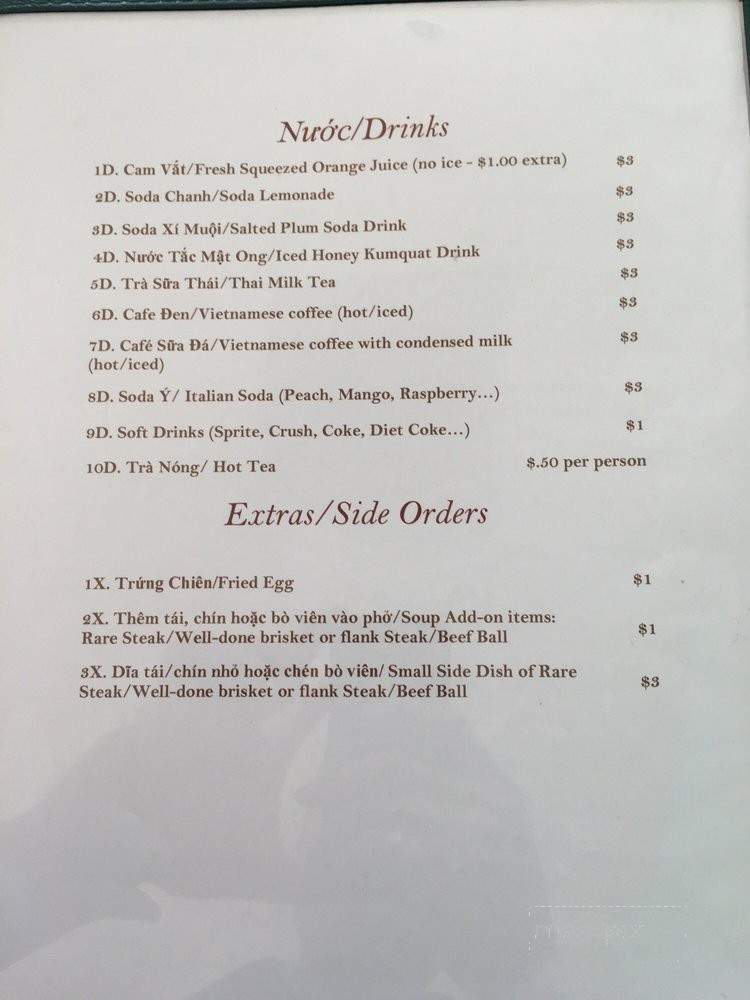 Pho 101 - San Jose, CA menu_pic