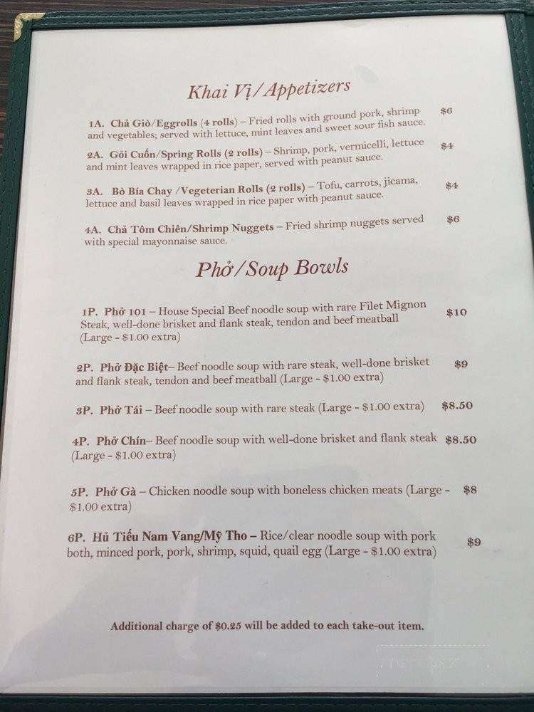 Pho 101 - San Jose, CA menu_pic