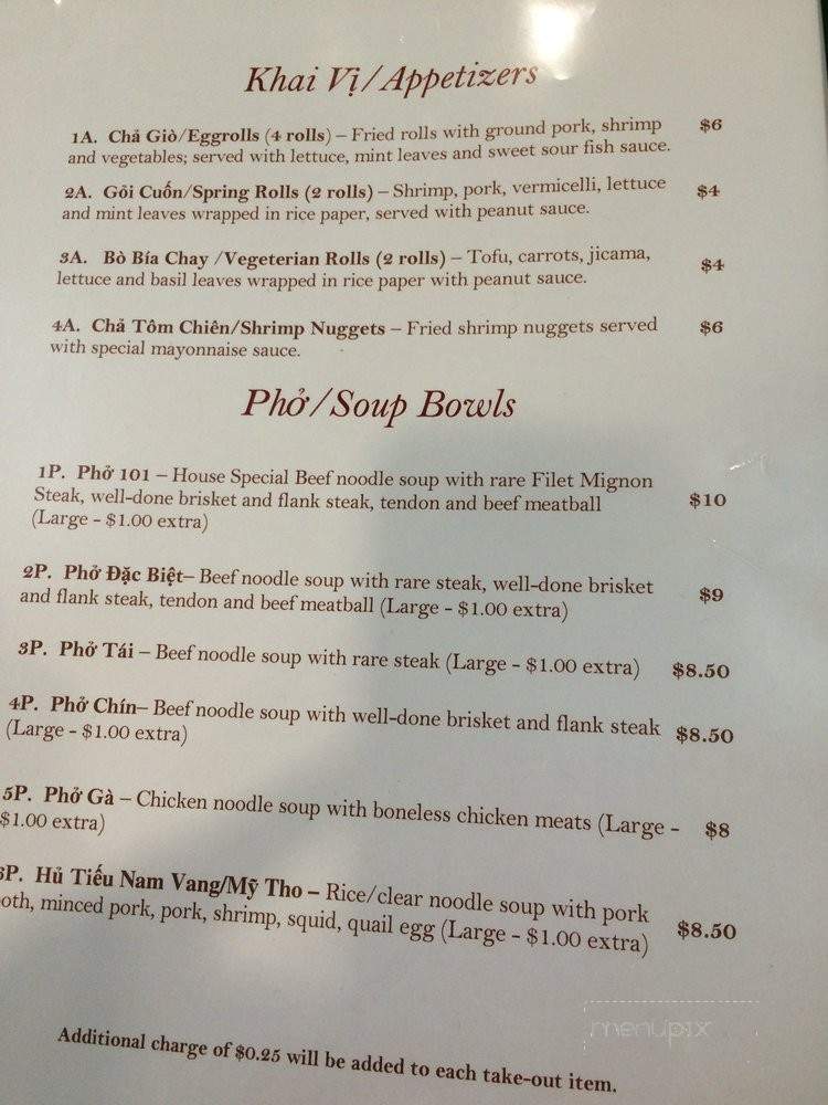 Pho 101 - San Jose, CA menu_pic