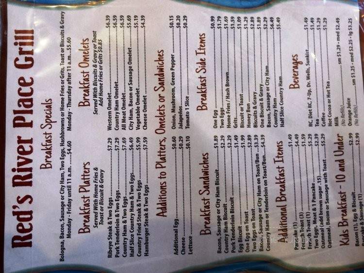 Red's River Place Grill - Bowling Green, KY menu_pic