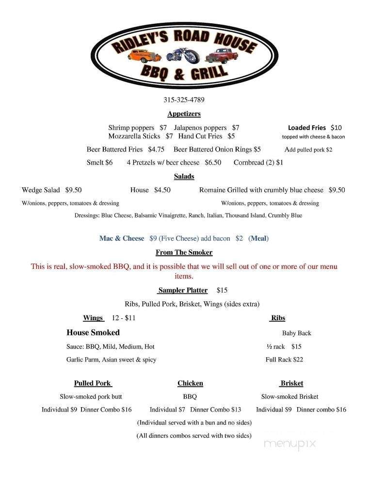 Ridley's Roadhouse BBQ - Geneva, NY menu_pic
