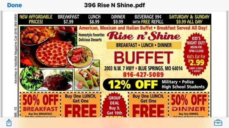 Rise N' Shine Buffet - Blue Springs, MO menu_pic