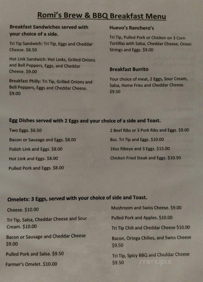 Romi's Brew & BBQ - Nice, CA menu_pic