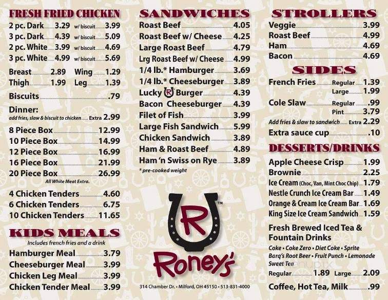Roney's - Milford, OH menu_pic