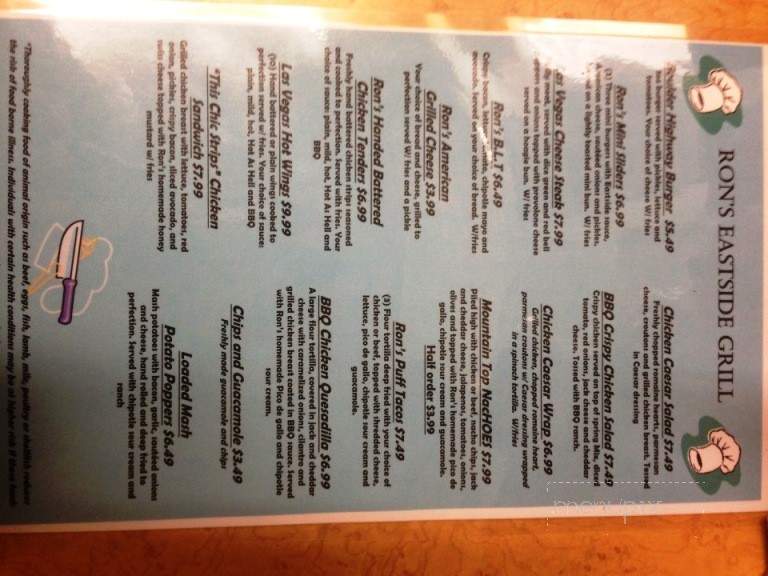 Rons Eastside Grill - Las Vegas, NV menu_pic
