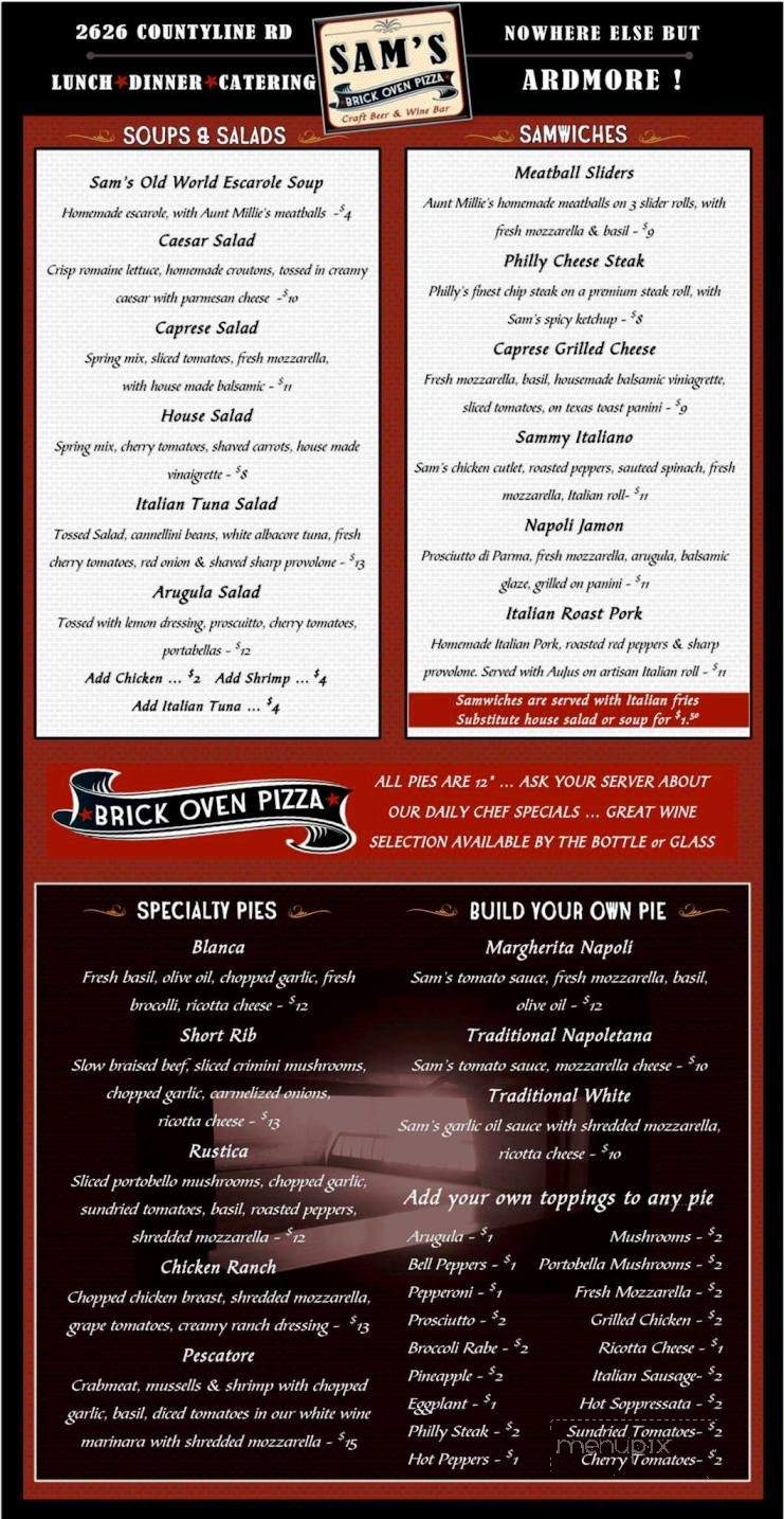 Sam's Brick Oven Pizza - Ardmore, PA menu_pic