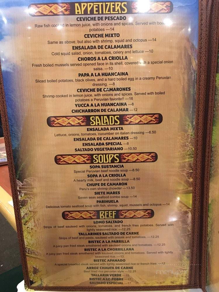 Sol Inka - La Mirada, CA menu_pic