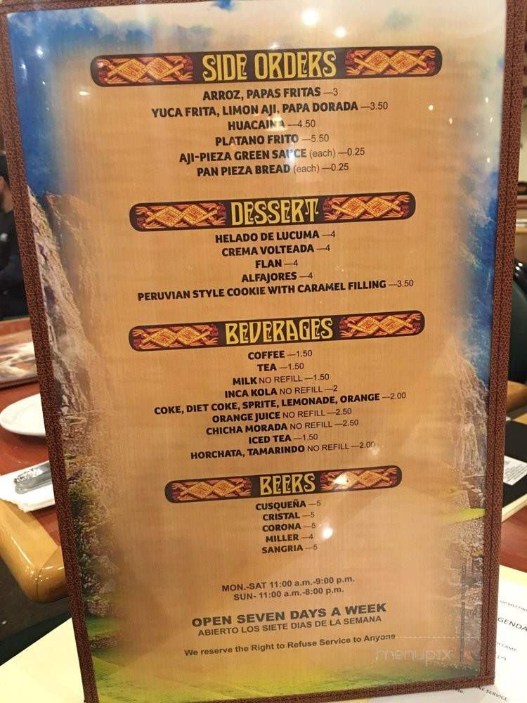 Sol Inka - La Mirada, CA menu_pic