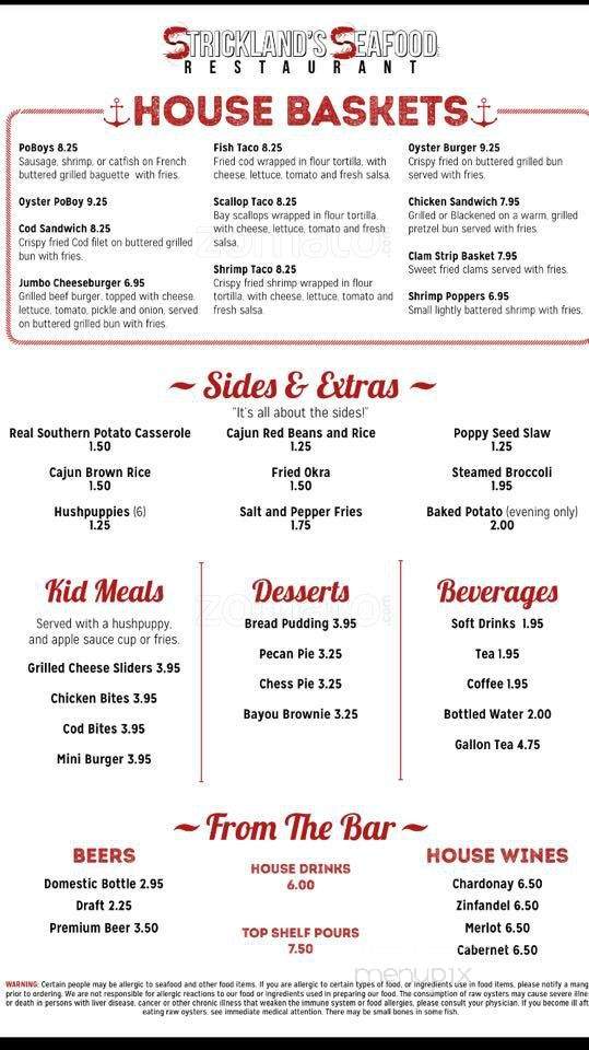 Strickland's Seafood - Paducah, KY menu_pic