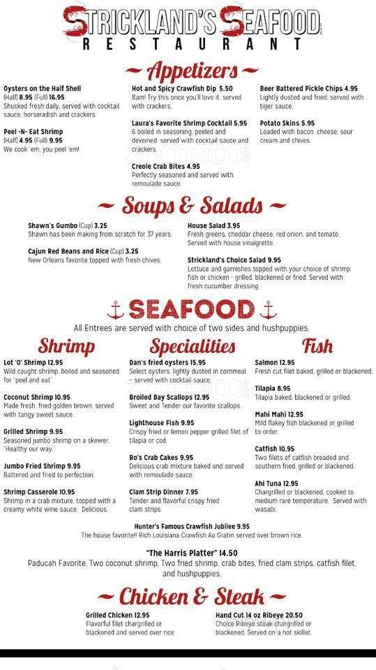 Strickland's Seafood - Paducah, KY menu_pic