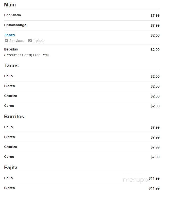 Taqueria Hidalgo - Horse Cave, KY menu_pic