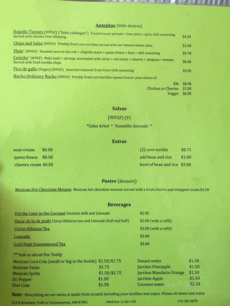 The Brazen Fox - Truth or Consequences, NM menu_pic