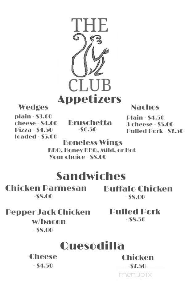 The Monkey Club - Philadelphia, PA menu_pic