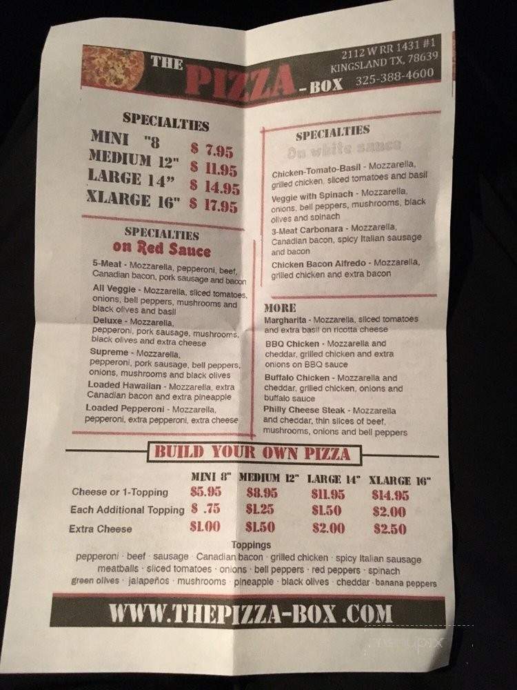 The Pizza-Box - Kingsland, TX menu_pic