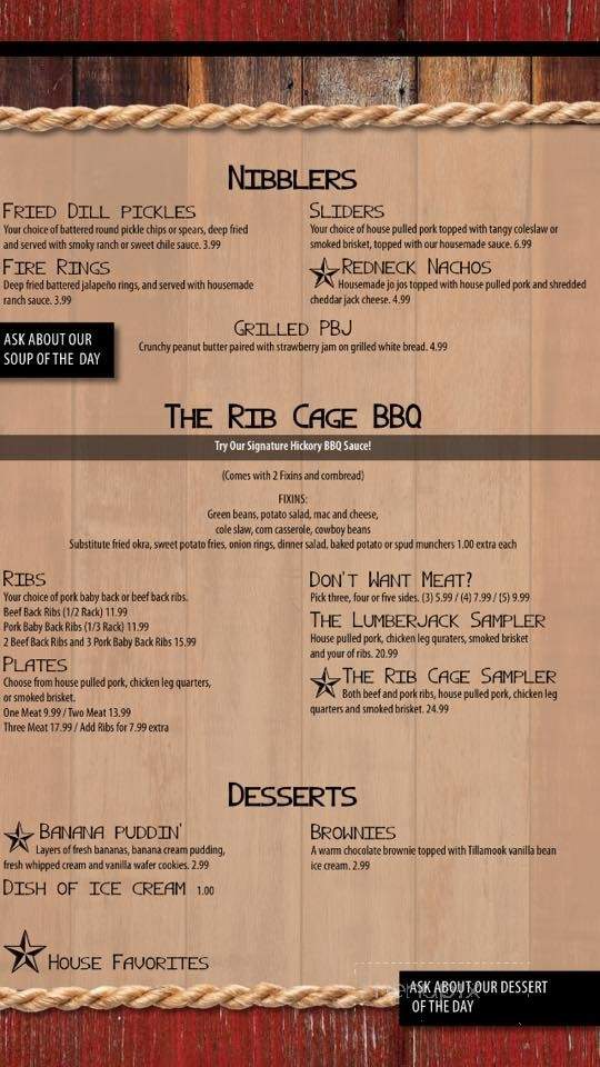 The Rib Cage - Council, ID menu_pic