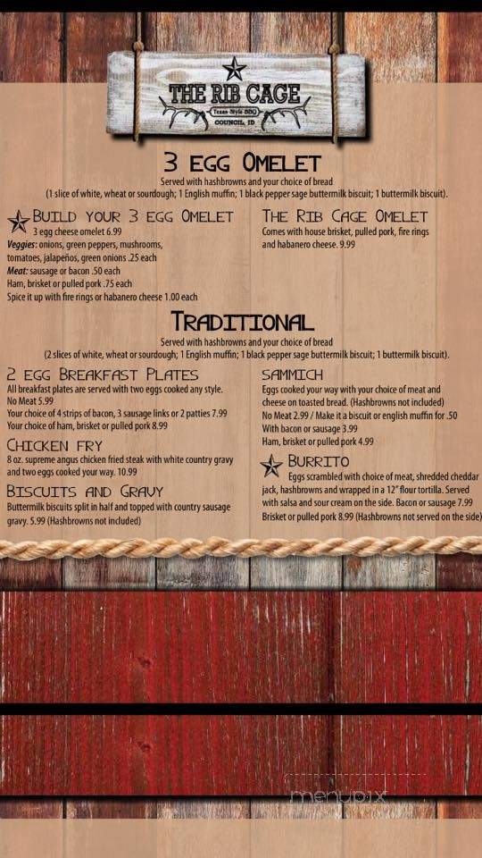 The Rib Cage - Council, ID menu_pic