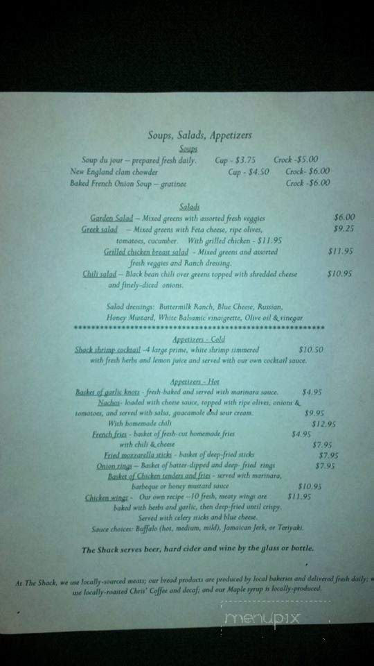The Shack - Bolton Landing, NY menu_pic