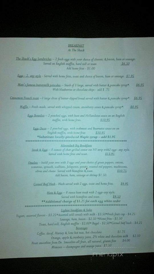 The Shack - Bolton Landing, NY menu_pic