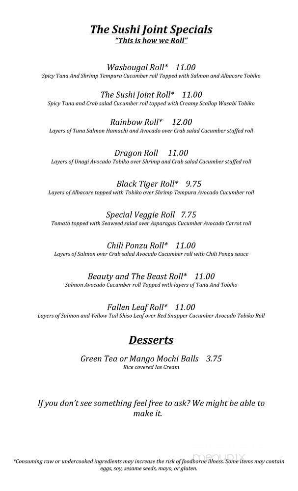 The Sushi Joint - Washougal, WA menu_pic
