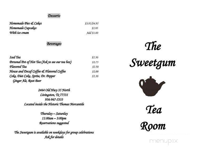 The Sweetgum Tea Room - Livingston, TX menu_pic