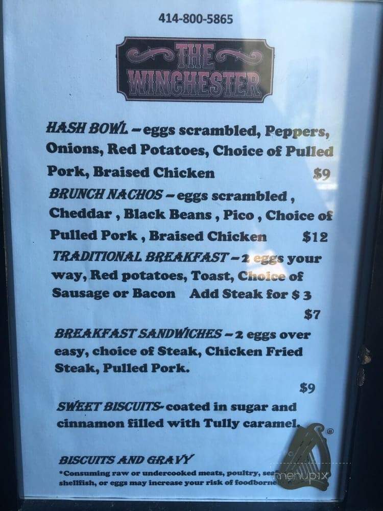 The Winchester - Milwaukee, WI menu_pic