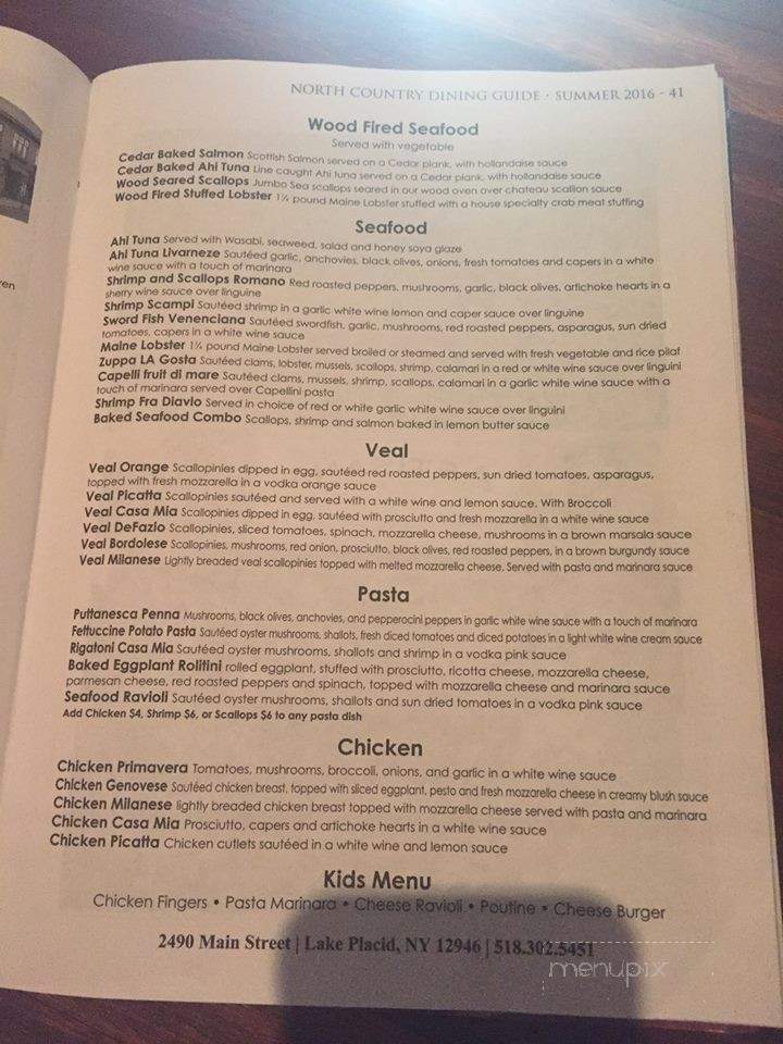 Upstairs Grill - Lake Placid, NY menu_pic