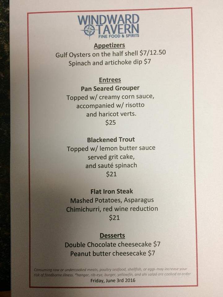 Windward Tavern - Alpharetta, GA menu_pic