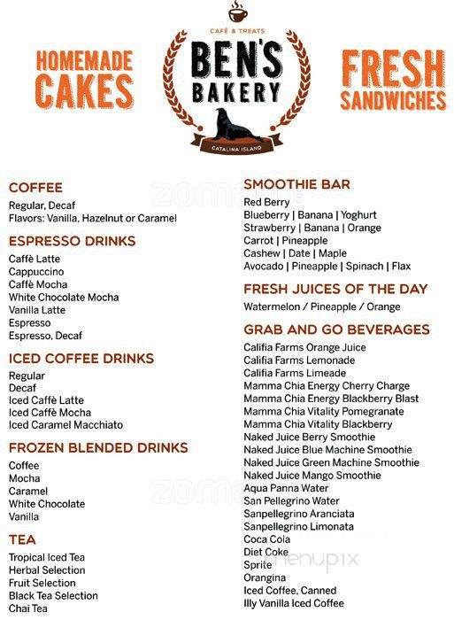 Ben's Bakery - Avalon, CA menu_pic