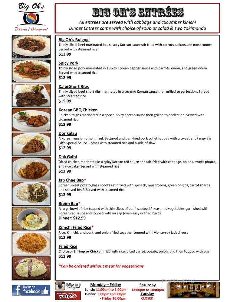 Big oh's huntsville shop al menu
