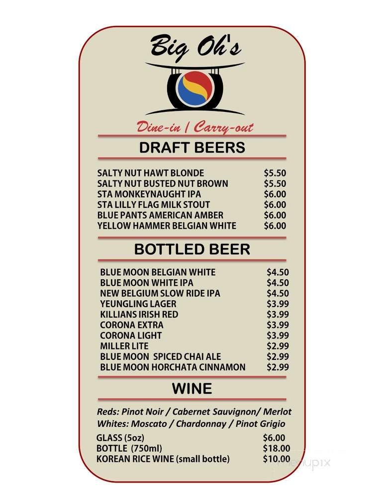 Big Oh's - Huntsville, AL menu_pic